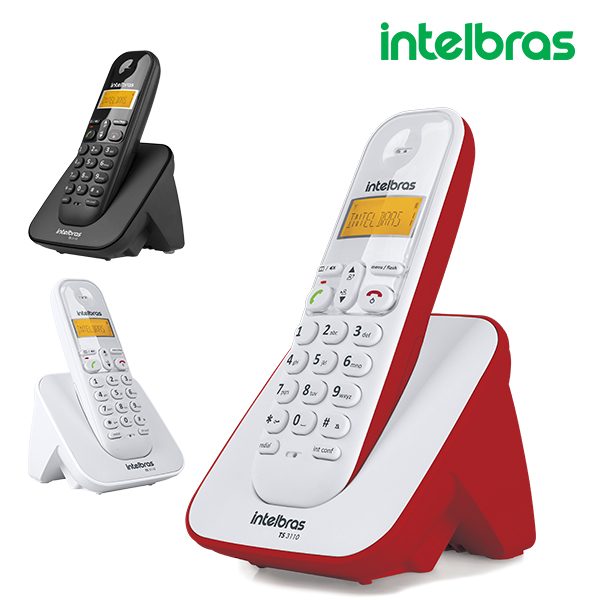 Telefone sem Fio Digital com Identificador de Chamadas Branco com Vermelho, Branco ou Preto TS 3110 - Intelbras